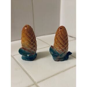 Mid century, pine cone salt and pepper shakers, Japan, hand painted